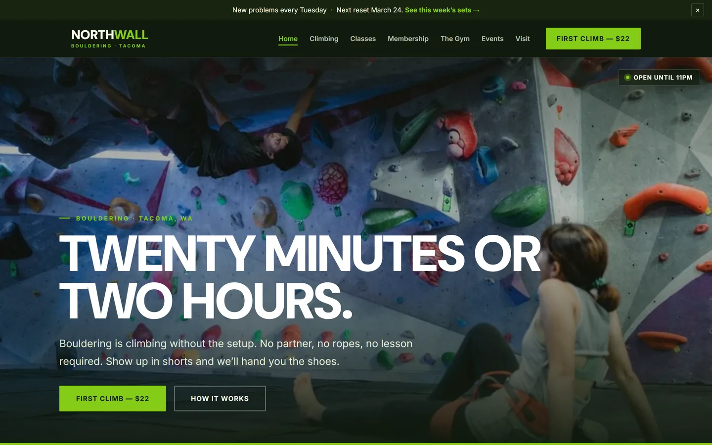 Home page of the Northwall Climbing website