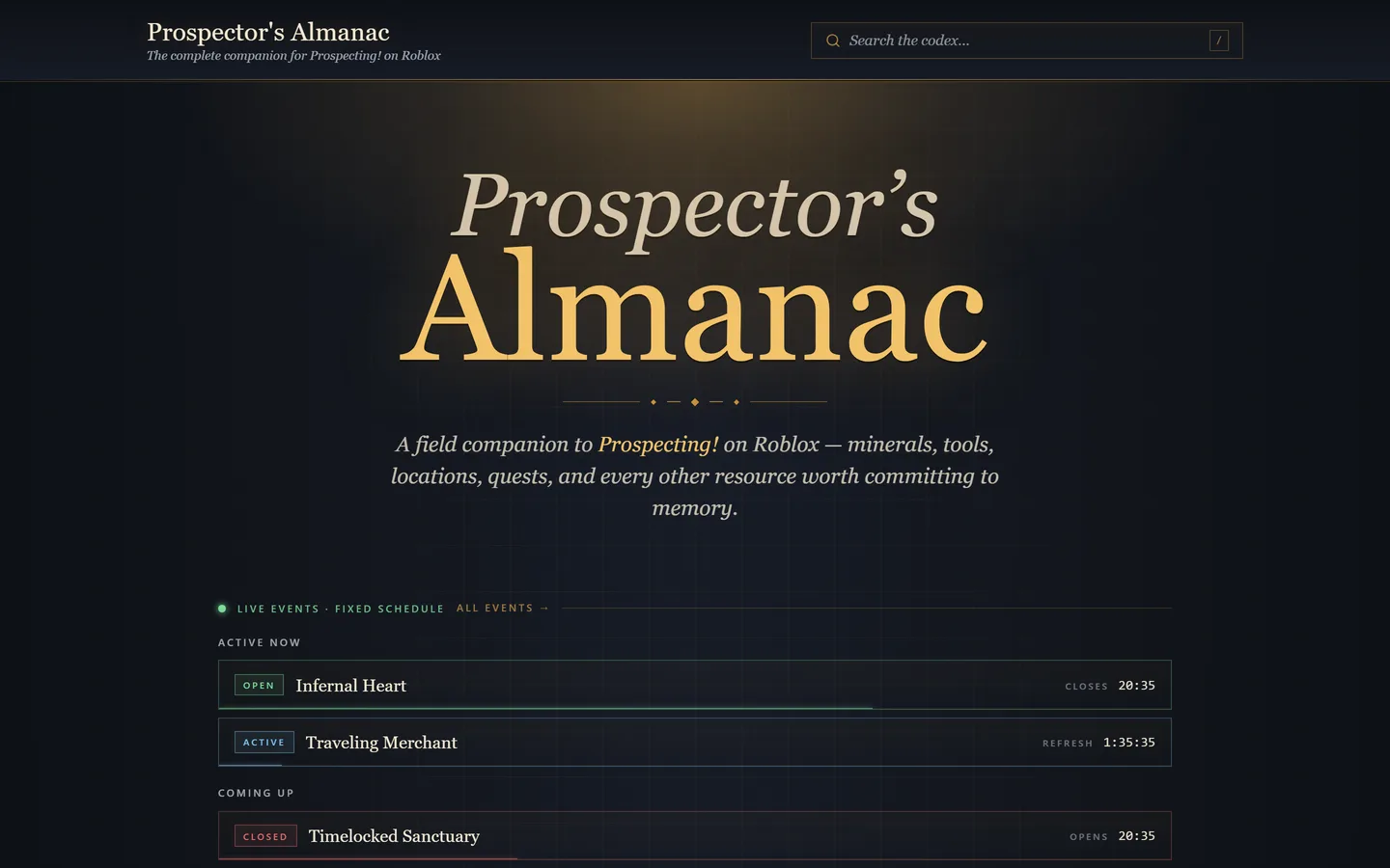 Home page of the Prospector's Almanac website
